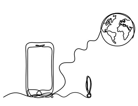Abstract mobile and exclamation mark as line drawing on white backgroundのイラスト素材