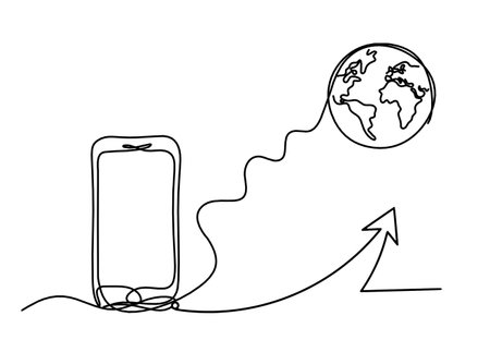 Abstract mobile and direction as line drawing on white backgroundのイラスト素材