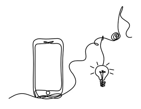 Abstract mobile and light bulb as line drawing on white backgroundのイラスト素材