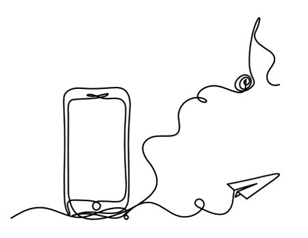 Abstract mobile and paper plane as line drawing on white backgroundのイラスト素材