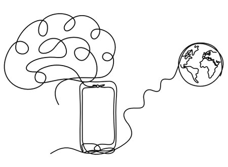 Abstract mobile and brain as line drawing on white backgroundのイラスト素材