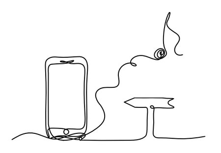 Abstract mobile and direction as line drawing on white backgroundのイラスト素材