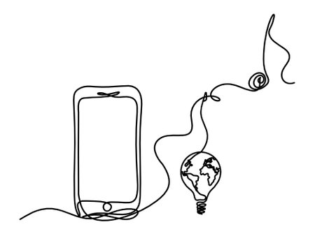 Abstract mobile and light bulb as line drawing on white backgroundのイラスト素材