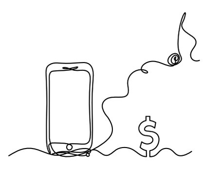Abstract mobile and dollar as line drawing on white backgroundのイラスト素材