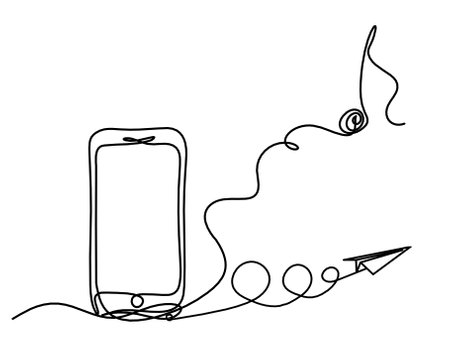 Abstract mobile and paper plane as line drawing on white backgroundのイラスト素材