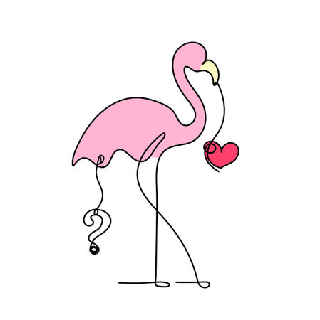 Silhouette of abstract  color flamingo with question mark as line drawing on white backgroundの写真素材
