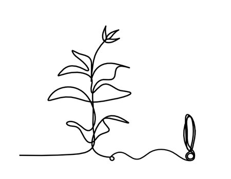 Abstract sprout with exclamation mark as line drawing on the white backgroundのイラスト素材