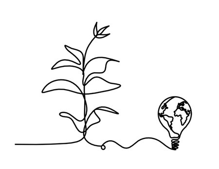 Abstract sprout with light bulb as line drawing on the white backgroundのイラスト素材