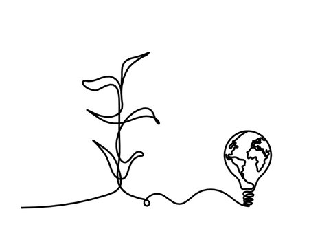 Abstract sprout with light bulb as line drawing on the white backgroundのイラスト素材