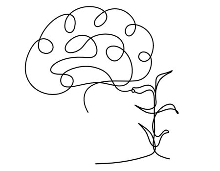 Abstract sprout with brain as line drawing on the white backgroundのイラスト素材
