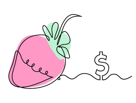 Drawing line of color strawberry and dollar on the white backgroundの写真素材