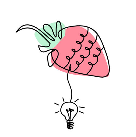Drawing line of color strawberry and light bulb on the white backgroundの写真素材