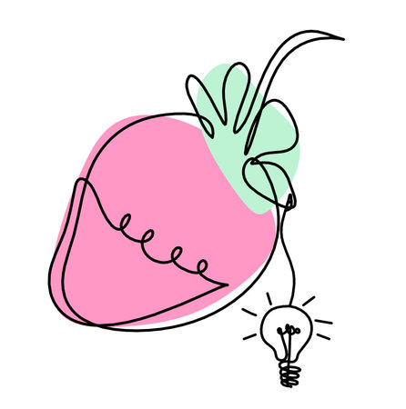 Drawing line of color strawberry and light bulb on the white backgroundの写真素材