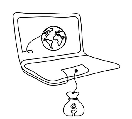 Abstract laptop and dollar as line drawing on white backgroundのイラスト素材