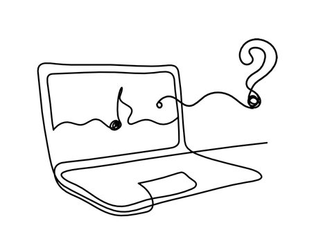 Abstract laptop and question mark as line drawing on white backgroundのイラスト素材