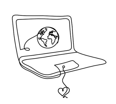 Abstract laptop and heart as line drawing on white backgroundのイラスト素材
