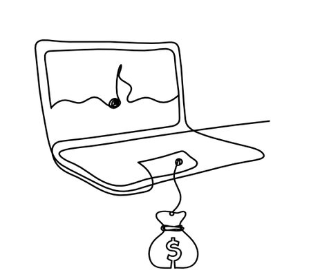 Abstract laptop and dollar as line drawing on white backgroundのイラスト素材