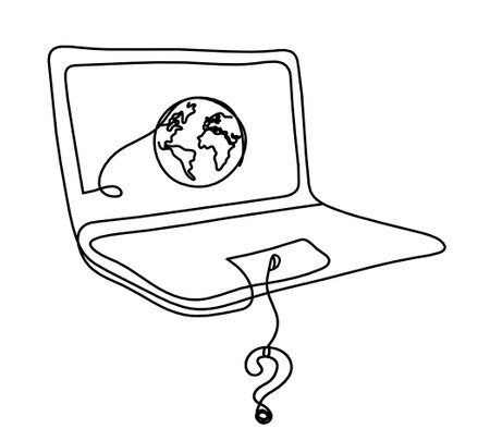 Abstract laptop and question mark as line drawing on white backgroundのイラスト素材