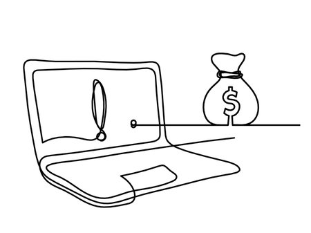 Abstract laptop and dollar as line drawing on white backgroundのイラスト素材