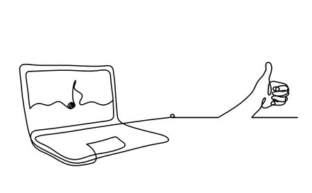 Abstract laptop and hand as line drawing on white backgroundのイラスト素材