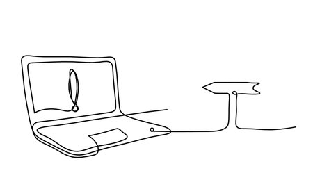Abstract laptop and direction as line drawing on white backgroundのイラスト素材