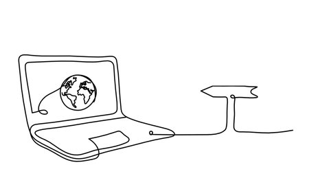 Abstract laptop and direction as line drawing on white backgroundのイラスト素材