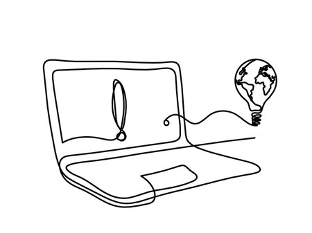 Abstract laptop and light bulb as line drawing on white backgroundのイラスト素材