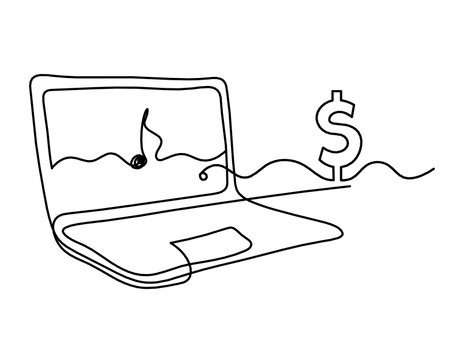 Abstract laptop and dollar as line drawing on white backgroundのイラスト素材