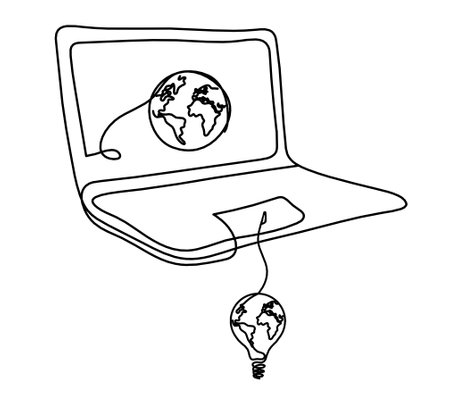 Abstract laptop and light bulb as line drawing on white backgroundのイラスト素材