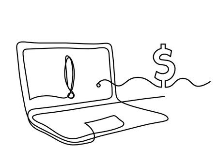 Abstract laptop and dollar as line drawing on white backgroundのイラスト素材