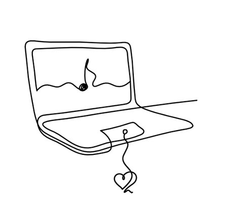 Abstract laptop and heart as line drawing on white backgroundのイラスト素材
