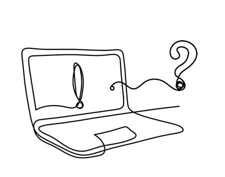 Abstract laptop and question mark as line drawing on white backgroundのイラスト素材