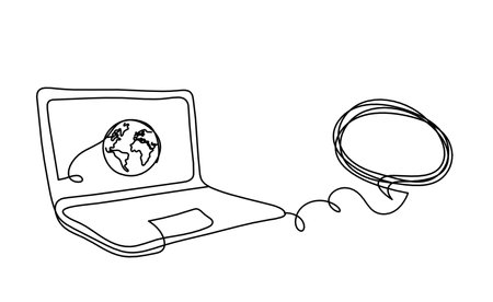 Abstract laptop and comment as line drawing on white backgroundのイラスト素材