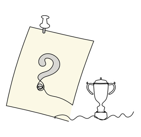 Abstract color paper with paper clip and trophy as line drawing on white as backgroundの写真素材