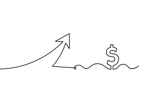 Abstract continuous lines arrows with dollar drawing on white as backgroundのイラスト素材