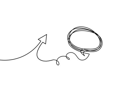 Abstract continuous lines arrows with comment drawing on white as backgroundのイラスト素材