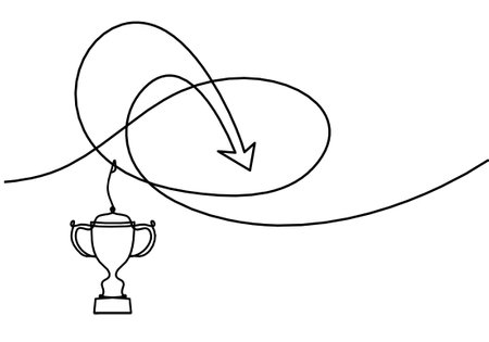 Abstract continuous lines arrows with trophy drawing on white as backgroundのイラスト素材