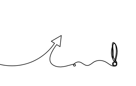 Abstract continuous lines arrows with exclamation mark drawing on white as backgroundのイラスト素材