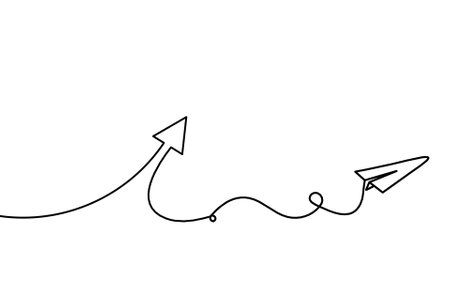 Abstract continuous lines arrows with paper plane drawing on white as backgroundのイラスト素材