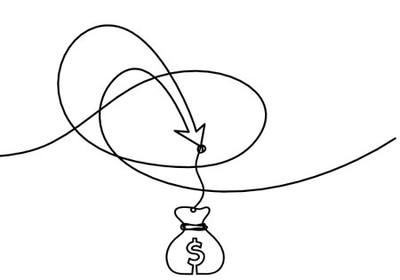Abstract continuous lines arrows with dollar drawing on white as backgroundのイラスト素材