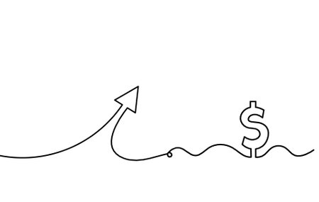 Abstract continuous lines arrows with dollar drawing on white as backgroundのイラスト素材
