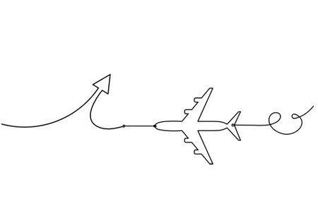 Abstract continuous lines arrows with plane drawing on white as backgroundのイラスト素材