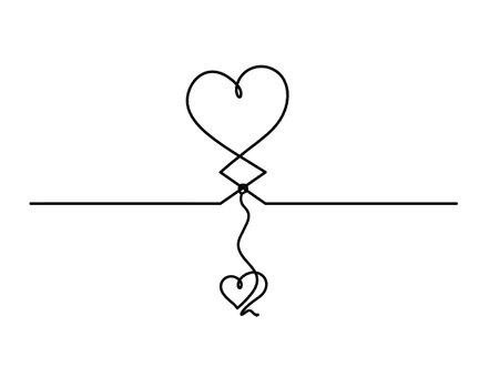 Abstract hearts as continuous line drawing on white as backgroundのイラスト素材