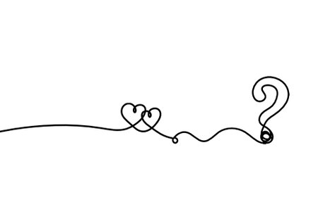 Abstract hearts with question mark as continuous line drawing on white backgroundのイラスト素材
