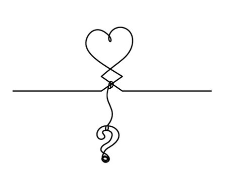 Abstract hearts with question mark as continuous line drawing on white backgroundのイラスト素材