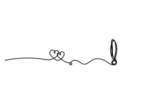 Abstract hearts with exclamation mark as continuous line drawing on white backgroundのイラスト素材