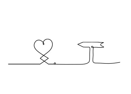 Abstract hearts with direction as continuous line drawing on white backgroundのイラスト素材