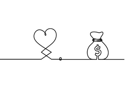Abstract hearts with dollar as continuous line drawing on white backgroundのイラスト素材