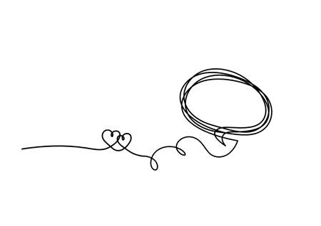 Abstract hearts with comment as continuous line drawing on white backgroundのイラスト素材