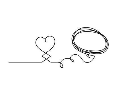 Abstract hearts with comment as continuous line drawing on white backgroundのイラスト素材